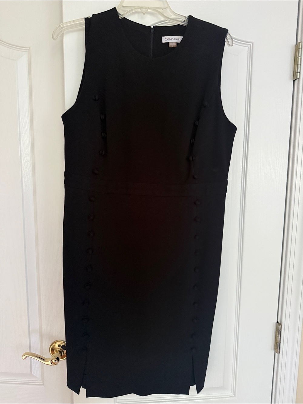 Calvin Klein Black Sleeveless Sheath Dress with Button Trim